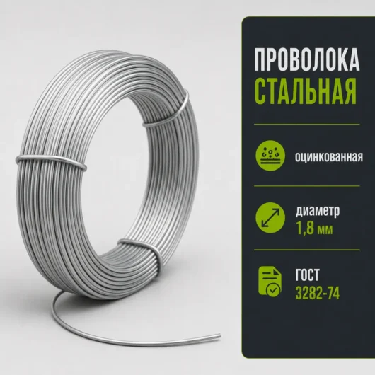 Проволока стальная оцинкованная, диаметр 1,8 мм, ГОСТ 3282-74