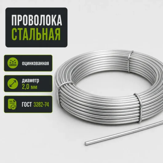 Проволока стальная оцинкованная, диаметр 2,0 мм, ГОСТ 3282-74