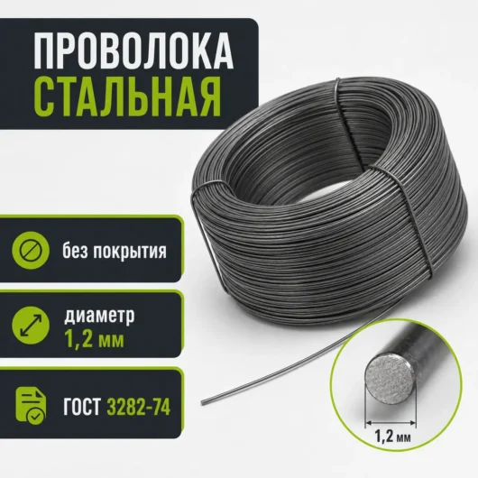 Проволока стальная без покрытия, диаметр 1,2 мм, ГОСТ 3282-74